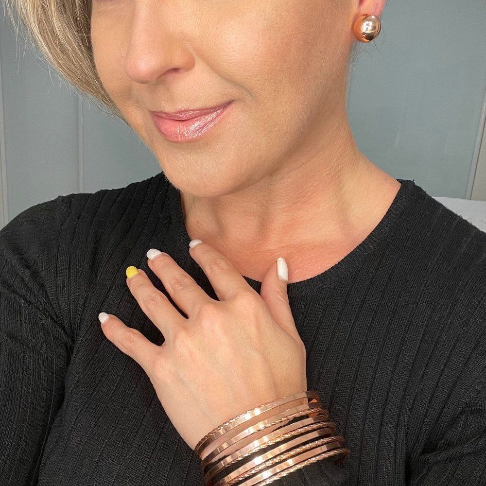 Earring and bracelet/ shiny copper tones/rose gold look/prairie girl/minimalist